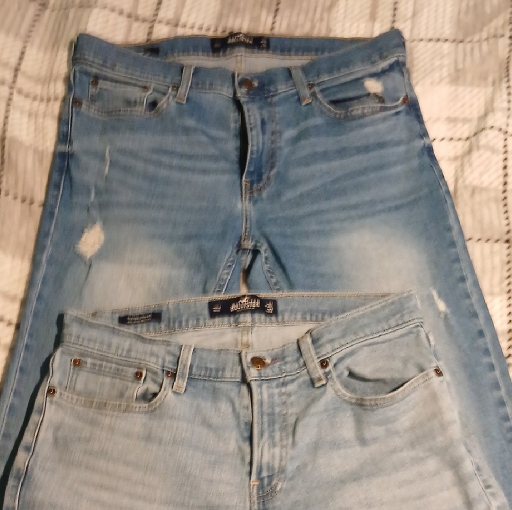 Slim Fit Blue Jeans with Distressed Details